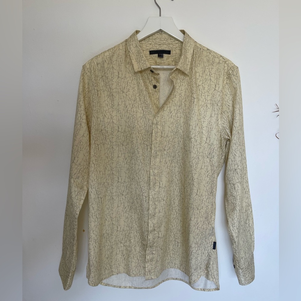 John Varvatos Soft Yellow Patterned Button Down L… - image 1